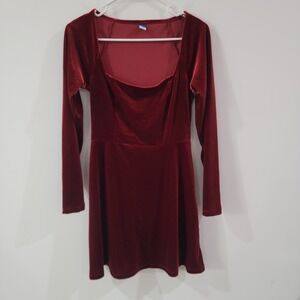 Old Navy Womens Velvet Mini Dress Size Small‎ Red Whimsigoth Vamp Square Neck